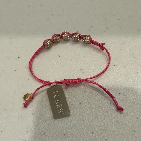 NWT J. Crew Bracelet - Pink string adjustable w/ clear rhinestone & gold beads - Picture 12 of 15